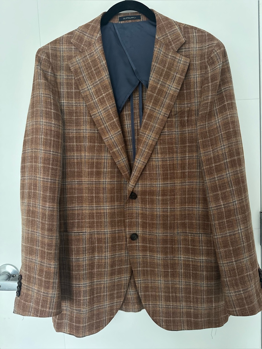 Suitsupply Brown Plaid Windowpane Sport Coat Wool Silk Linen 50R